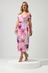YOURS LONDON Plus Size Pink Bardot Floral Skater Dress | Yours Clothing 1