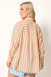 YOURS Plus Size Orange Stripe Linen Long Sleeve Shirt | Yours Clothing 4