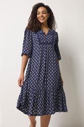 M&Co Navy Blue Aztec Print Tiered Midi Dress | M&Co 3