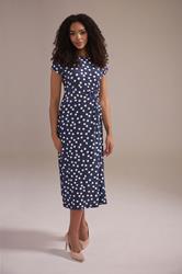 M&Co Navy Blue Polka Dot Side Twist Midi Dress | M&Co 1