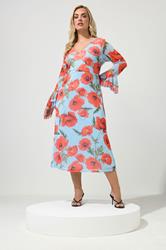 YOURS LONDON Plus Size Light Blue Floral Mesh Dress | Yours Clothing 1