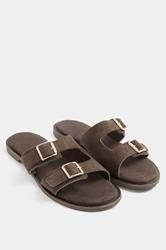 Chocolate Brown Double Buckle Footed Mule In Extra Wide EEE Fit 3