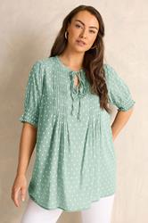 EVANS Curve Dobby Tie Neck Green Sage Blouse | Evans 3