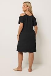 YOURS Plus Size Black Texture Cold Shoulder Dress | Yours Clothing 2