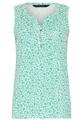 M&Co White & Green Leaf Print Cotton Sleeveless Henley Top