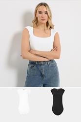 LTS Tall 2 PACK Black & White Square Neck Bodysuits | Long Tall Sally 3