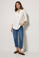 M&Co Ivory White Jacquard Detail Half Placket Shirt | M&Co 1