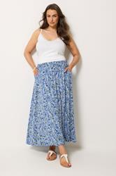 YOURS Plus Size Blue Floral Print Maxi Skirt | Yours Clothing  1