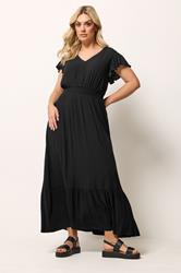 YOURS Plus Size Black Shirred Crinkle Maxi Dress | Yours Clothing 3