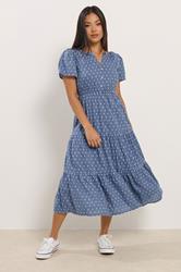 M&Co Petite Blue Dobby Tiered Maxi Dress | M&Co 1