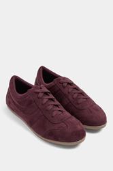 Burgundy Red Faux Suede Low Retro Stripe Trainers In Extra Wide EEE Fit