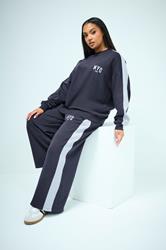 YOURS Plus Size Navy Blue 'NYC' Side Stripe Wide Leg Joggers | Yours Clothing 3
