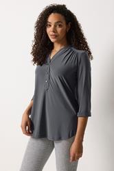 M&Co Grey Half Placket Collarless Shirt | M&Co 3