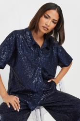 PixieGirl Petite Women's Navy Blue Sequin Embellished Short Sleeve Shirt | PixieGirl 2