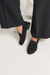 Black Woven Embossed Loafers In Wide E Fit | Yours Clothing 1