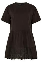 YOURS Curve Brown Broderie Anglaise Trim Peplum Top