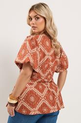 YOURS Plus Size Orange Abstract Puff Sleeve Blouse | Yours Clothing 4