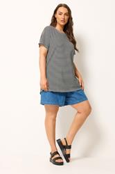 YOURS Plus Size Black Stripe Swing T-Shirt | Yours Clothing 2