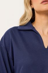 LTS Tall Women's Set Navy Blue Collared Sweatshirt & Wide Leg Trousers | Long Tall Sally 6