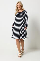 YOURS Plus Size Black Stripe Drape Pocket Dress | Yours Clothing 3