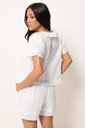 PixieGirl Petite Women's White Cotton Embroidered Trim Shorts | PixieGirl 4