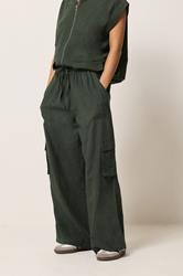 PixieGirl Petite Women's Khaki Green Cotton Cargo Wide Leg Trousers | PixieGirl 3