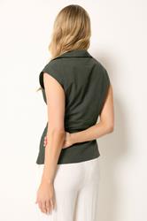 LTS Tall Women's Olive Green Open Collar Cotton Pleated Shirt | Long Tall Sally 2