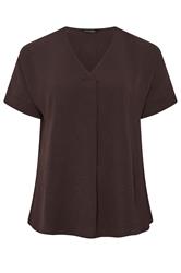 EVANS Curve Chocolate Brown Front Pleat Blouse