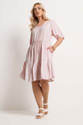 YOURS Plus Size Pink Ditsy Tiered Mini Smock Dress | Yours Clothing 1