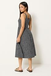 M&Co Petite Black Spot Print Sleeveless Cotton Midi Dress | M&Co 2