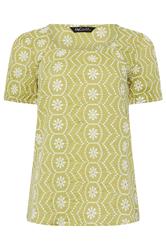 M&Co Green Floral Broderie Cotton Top