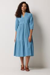 M&Co Blue Fine Stripe Tiered Maxi Dress | M&Co 2