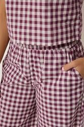 PixieGirl Petite Women's Set Burgundy Red Gingham Cotton Top & Wide Leg Trousers | PixieGirl 4