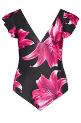 YOURS Plus Size Black Floral Frill Sleeve Swimsuit | Yours Clothing 6