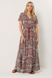 LTS Tall Women's Rust Orange Tile Print Tie Waist Maxi Dress | Long Tall Sally 1