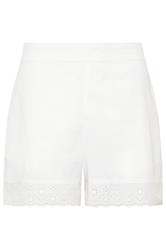 PixieGirl Petite Women's White Cotton Embroidered Trim Shorts | PixieGirl 6