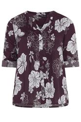 YOURS Plus Size Purple Floral Pintuck Top | Yours Clothing 5