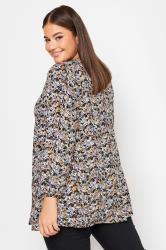 YOURS Plus Size Black Floral Print Long Sleeve Swing Top | Yours Clothing