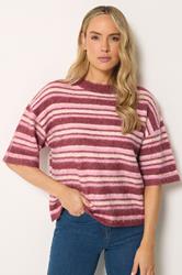 LTS Tall Women's Pink Stripe Fluffy Knit Jumper | Long Tall Sally 3