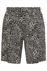 YOURS Plus Size Black Animal Shorts | Yours Clothing 5