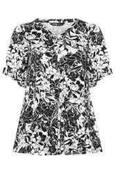 YOURS Curve Black & White Floral Pleated Swing Top