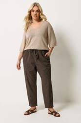 YOURS Plus Size Chocolate Brown Cool Cotton Barrel Leg Trousers | Yours Clothing 2