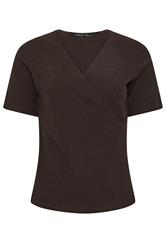 M&Co Petite Chocolate Brown Textured Wrap Top | M&Co 1