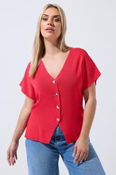 LIMITED COLLECTION Plus Size Red Short Sleeve Knitted Top | Yours Clothing 3