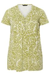 EVANS Plus Size Green Abstract Print Cotton Henley Top | Evans 6
