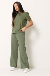 M&Co Petite Khaki Green Wide Leg Joggers | M&Co 3