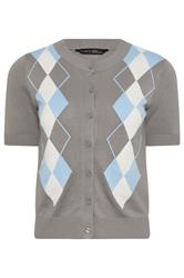 PixieGirl Petite Women's Grey Argyle Cardigan | PixieGirl 3