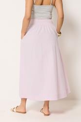 PixieGirl Petite Women's Baby Pink Poplin Shirred Cotton Maxi Skirt | PixieGirl 2