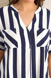 EVANS Plus Size Blue & White Stripe Blouse | Evans 4