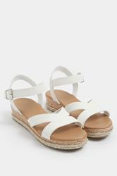 White Plaited Wedge Sandals In Wide E Fit